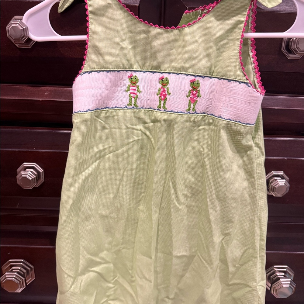 Green Smocked Kids Dress
